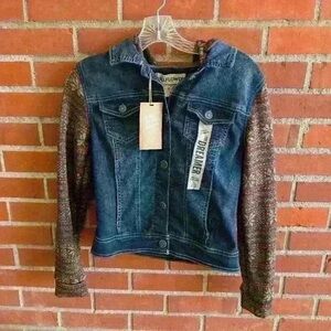 Wildflowers Denim Jacket with Brown Sleeves